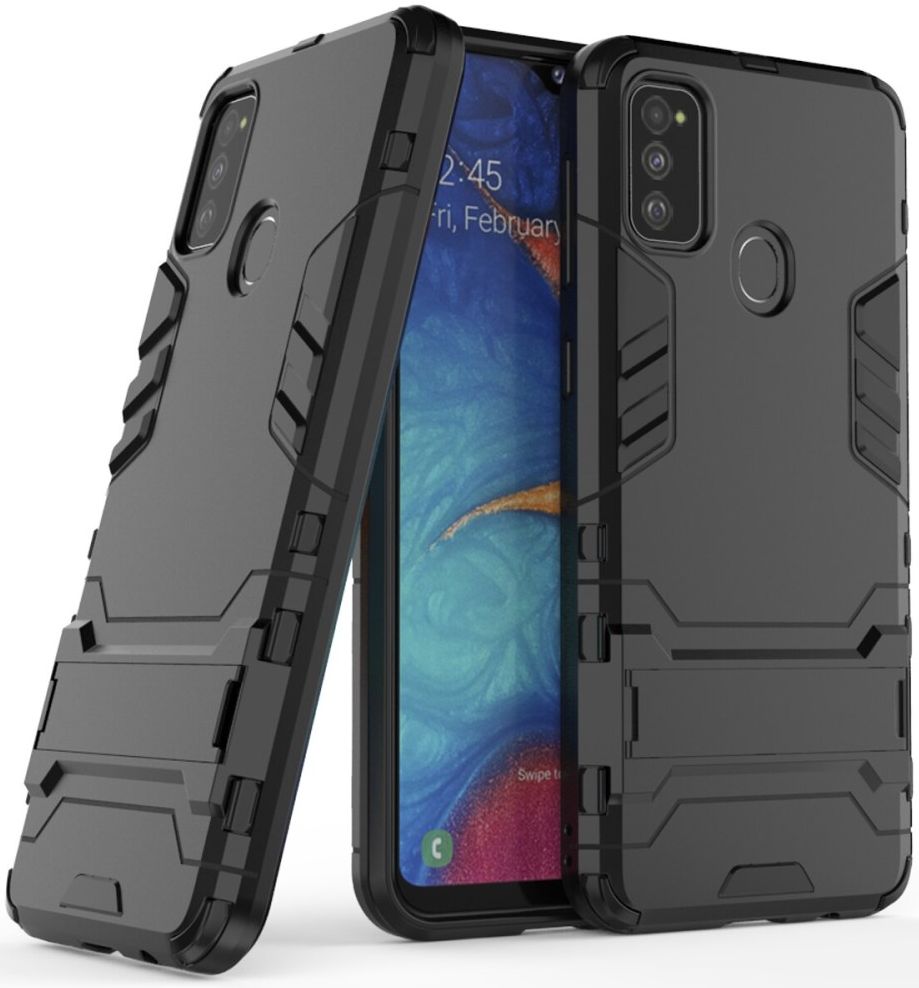 Samsung Galaxy M21 Hoesje Back Cover Met Kickstand Zwart afbeelding 2