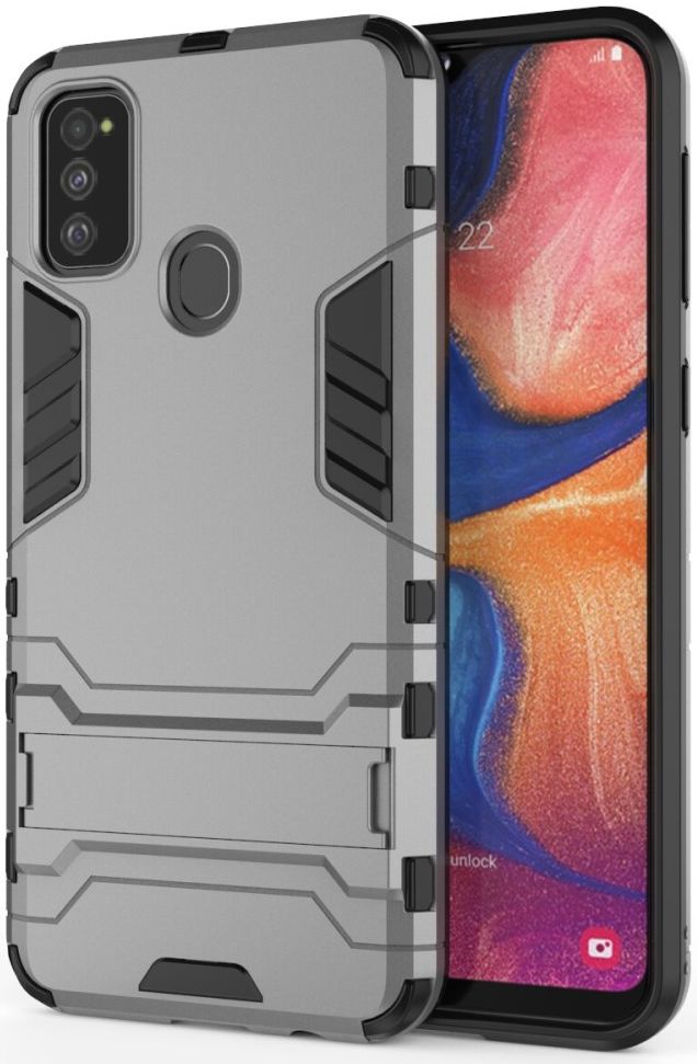 Samsung Galaxy M21 Hoesje Back Cover Met Kickstand Grijs afbeelding 1