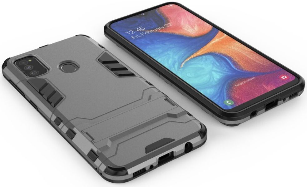 Samsung Galaxy M21 Hoesje Back Cover Met Kickstand Grijs afbeelding 3