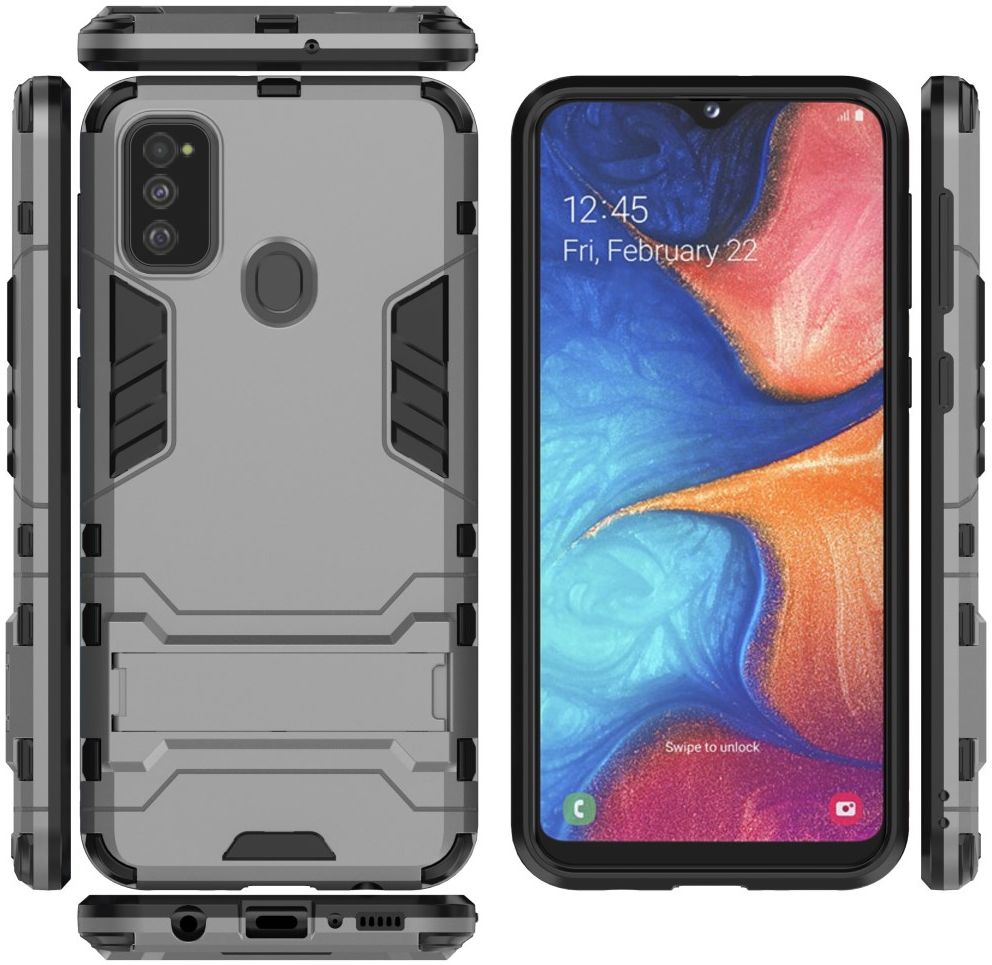 Samsung Galaxy M21 Hoesje Back Cover Met Kickstand Grijs afbeelding 5
