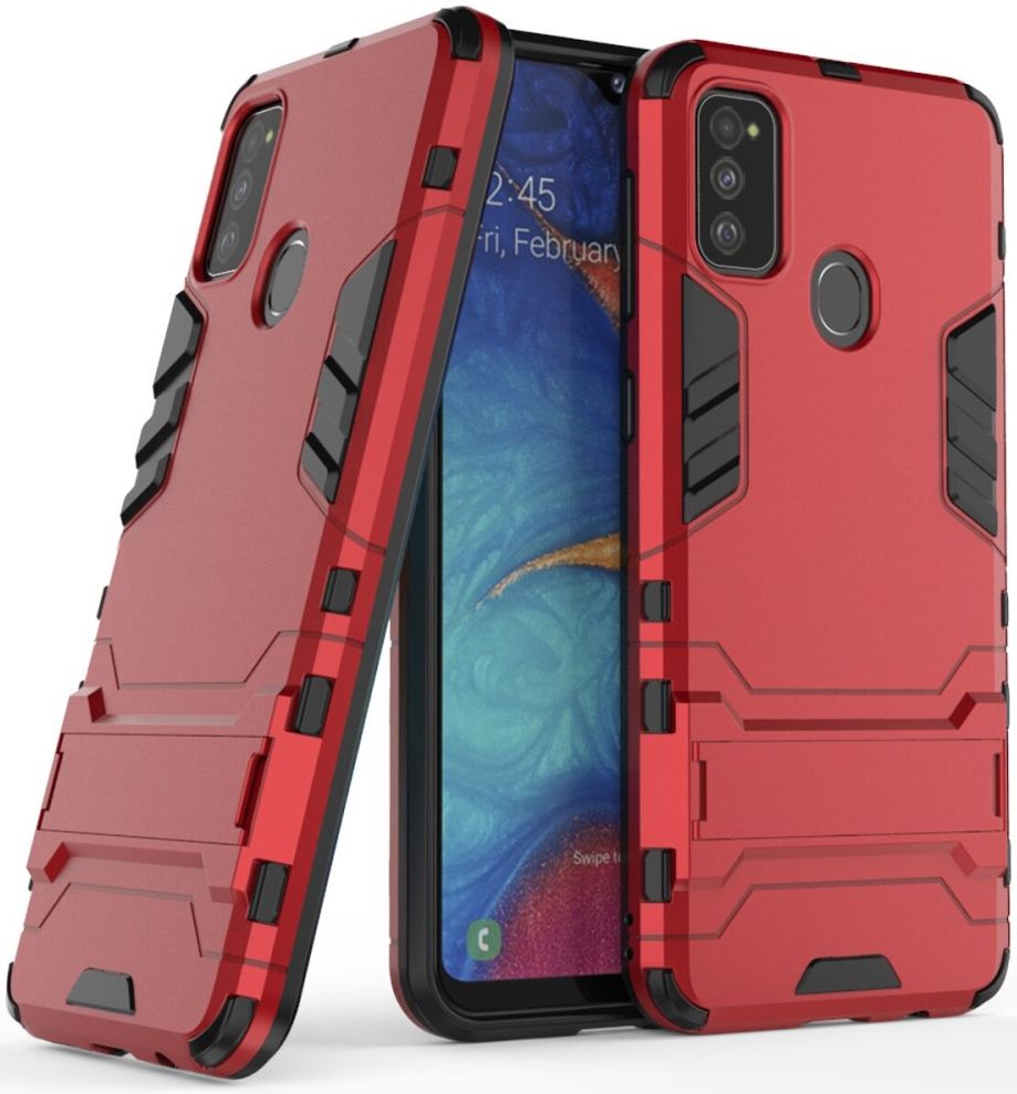 Samsung Galaxy M21 Hoesje Back Cover Met Kickstand Rood afbeelding 2