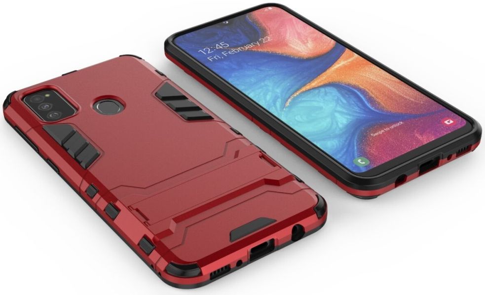 Samsung Galaxy M21 Hoesje Back Cover Met Kickstand Rood afbeelding 3