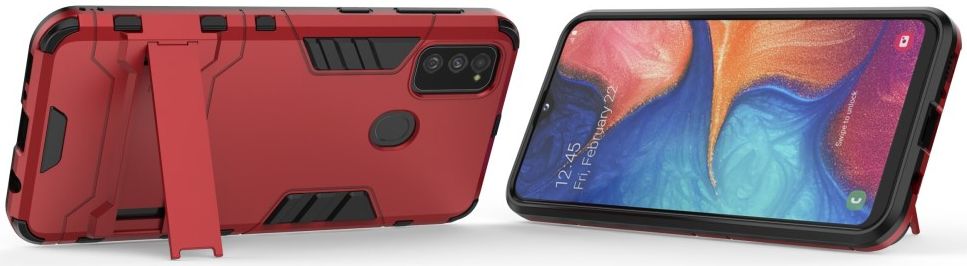 Samsung Galaxy M21 Hoesje Back Cover Met Kickstand Rood afbeelding 4