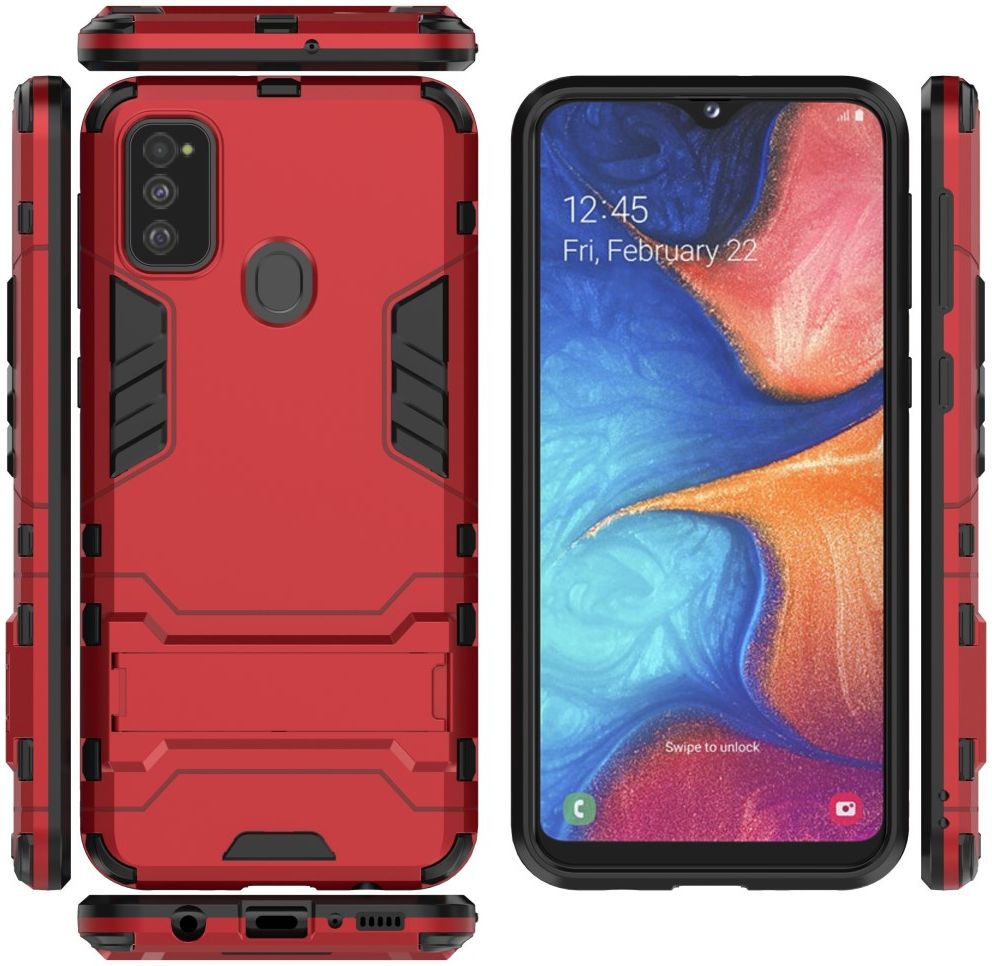 Samsung Galaxy M21 Hoesje Back Cover Met Kickstand Rood afbeelding 5