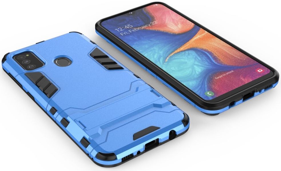Samsung Galaxy M21 Hoesje Back Cover Met Kickstand Licht Blauw afbeelding 3
