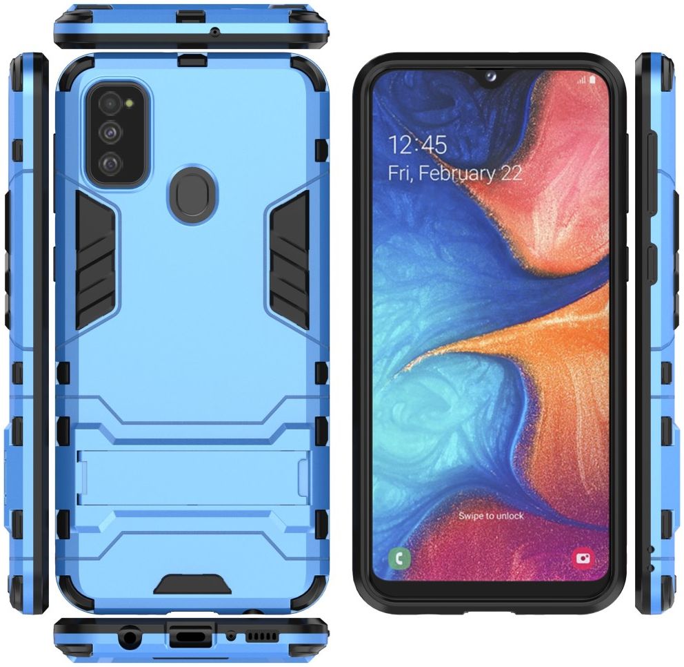 Samsung Galaxy M21 Hoesje Back Cover Met Kickstand Licht Blauw Gsmpunt Nl