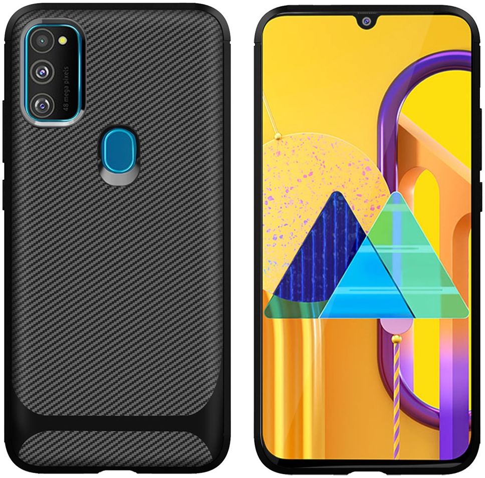 Samsung Galaxy M21 Hoesje TPU Carbon Design Anti-Slip Zwart afbeelding 1