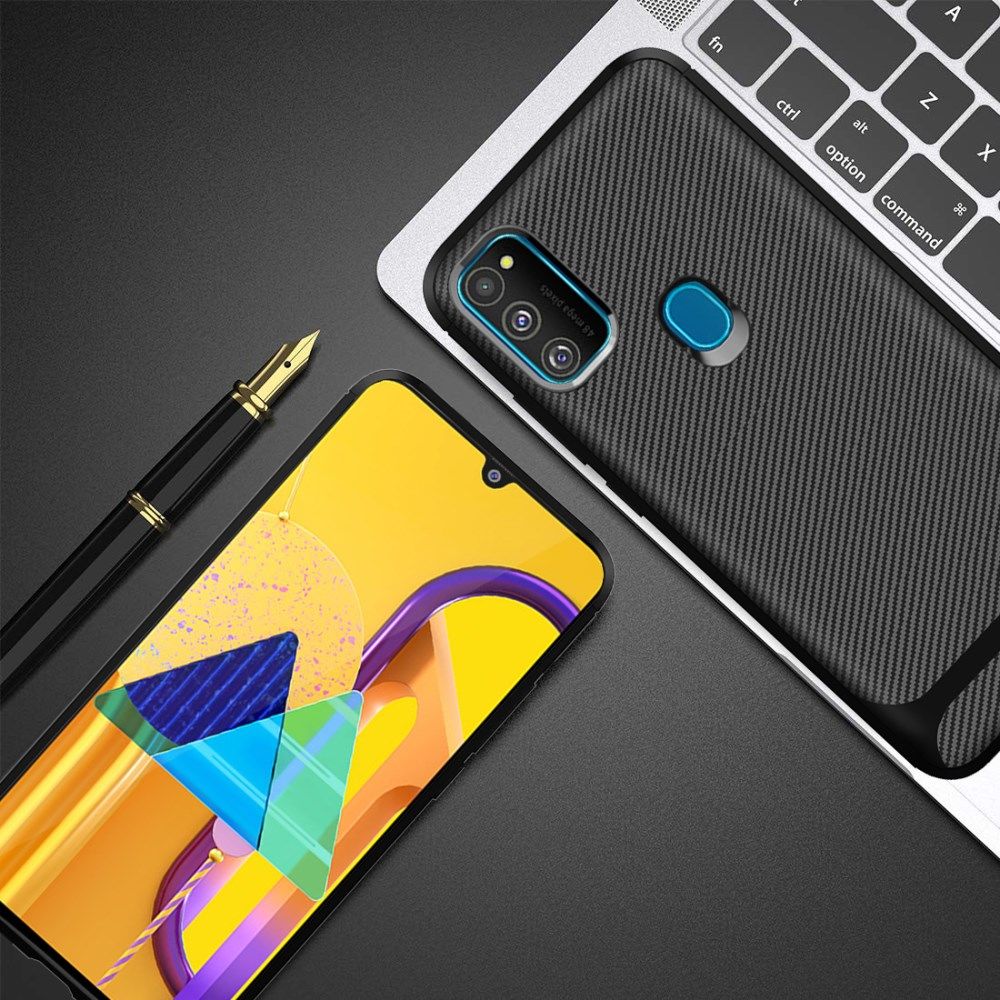 Samsung Galaxy M21 Hoesje TPU Carbon Design Anti-Slip Zwart afbeelding 12