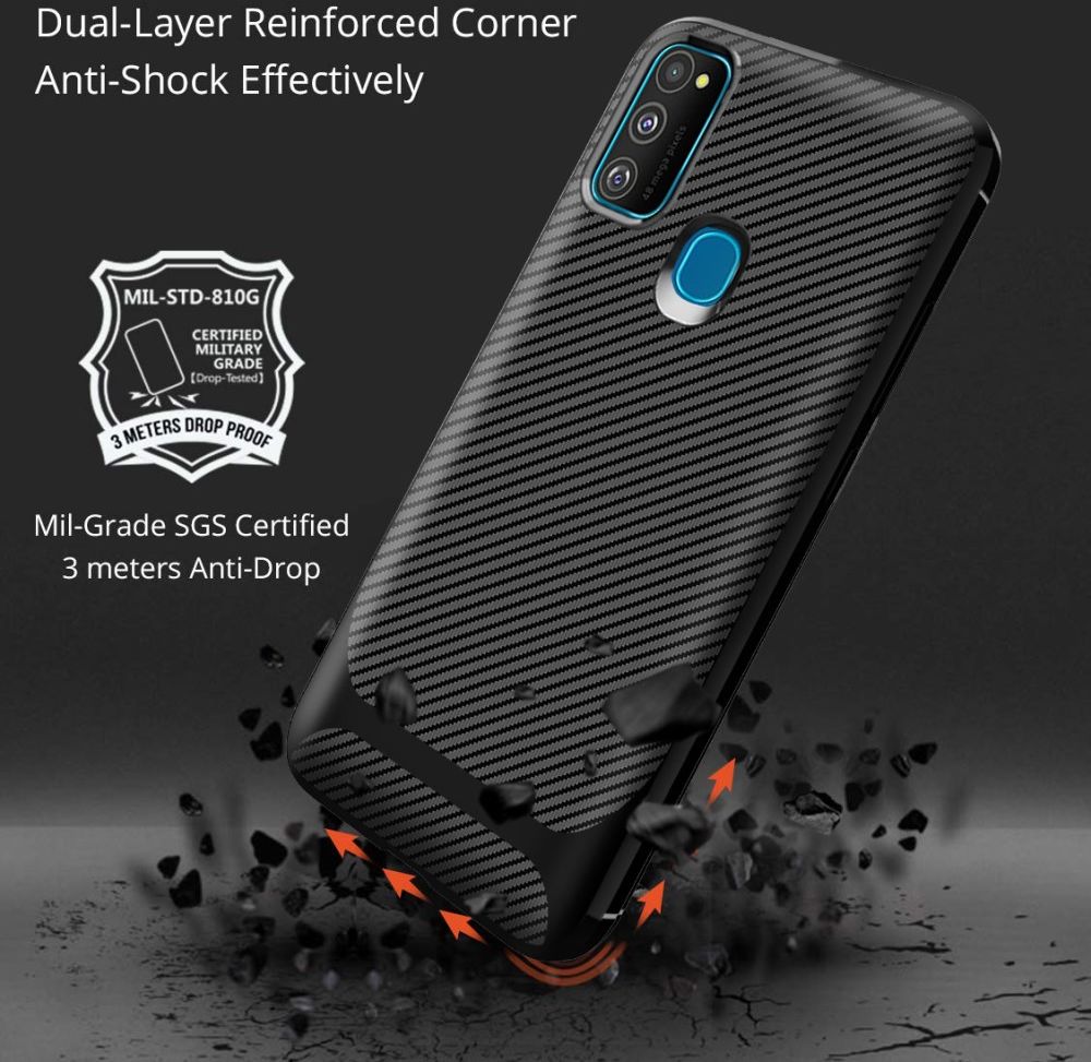 Samsung Galaxy M21 Hoesje TPU Carbon Design Anti-Slip Zwart afbeelding 14