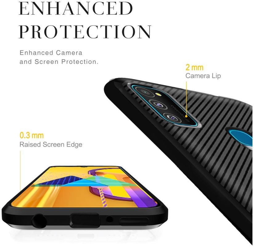 Samsung Galaxy M21 Hoesje TPU Carbon Design Anti-Slip Zwart afbeelding 2