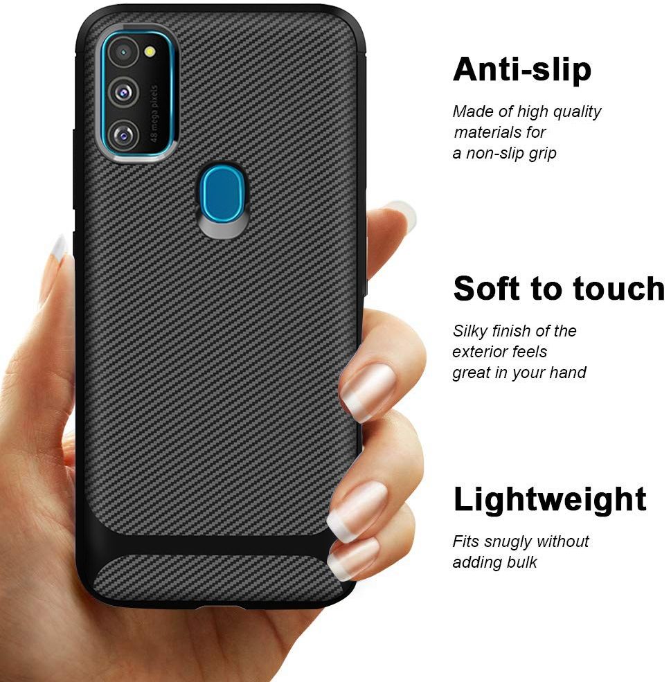 Samsung Galaxy M21 Hoesje TPU Carbon Design Anti-Slip Zwart afbeelding 3