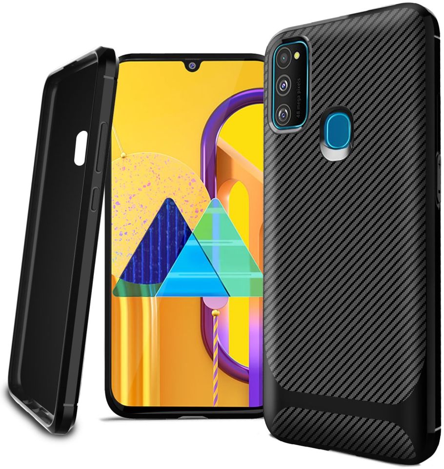 Samsung Galaxy M21 Hoesje TPU Carbon Design Anti-Slip Zwart afbeelding 5