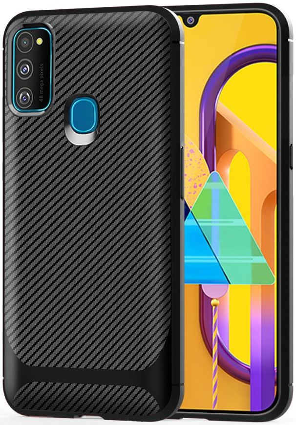 Samsung Galaxy M21 Hoesje TPU Carbon Design Anti-Slip Zwart afbeelding 8
