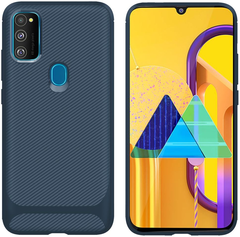 Samsung Galaxy M21 Hoesje TPU Carbon Design Anti-Slip Blauw afbeelding 2