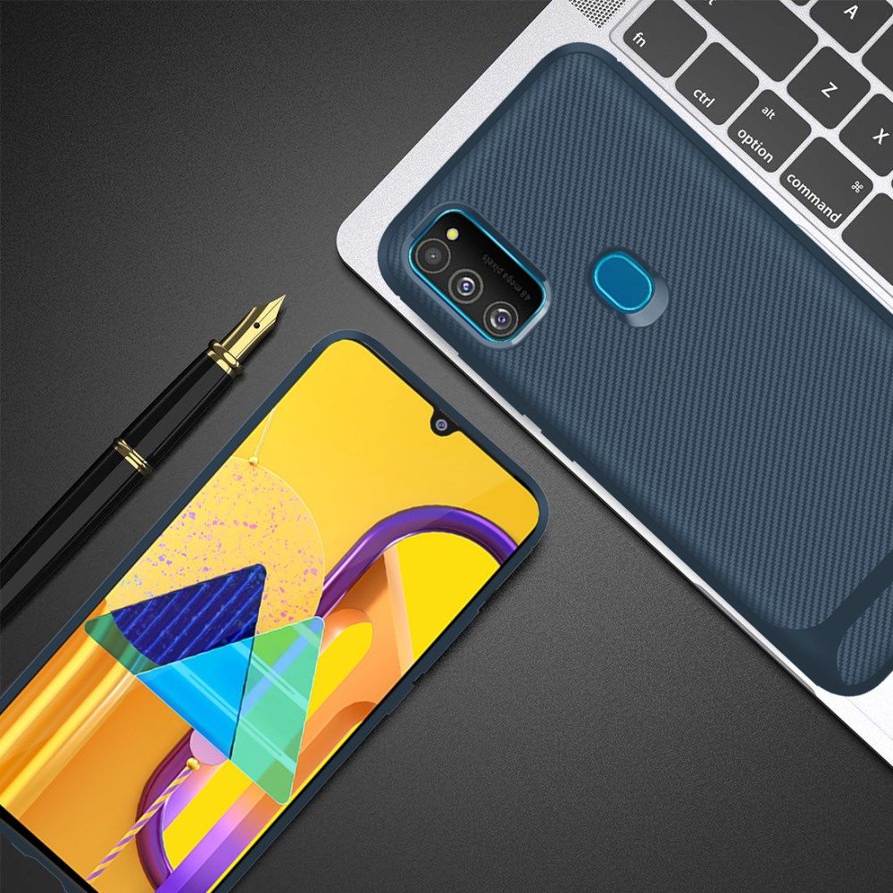 Samsung Galaxy M21 Hoesje TPU Carbon Design Anti-Slip Blauw afbeelding 10