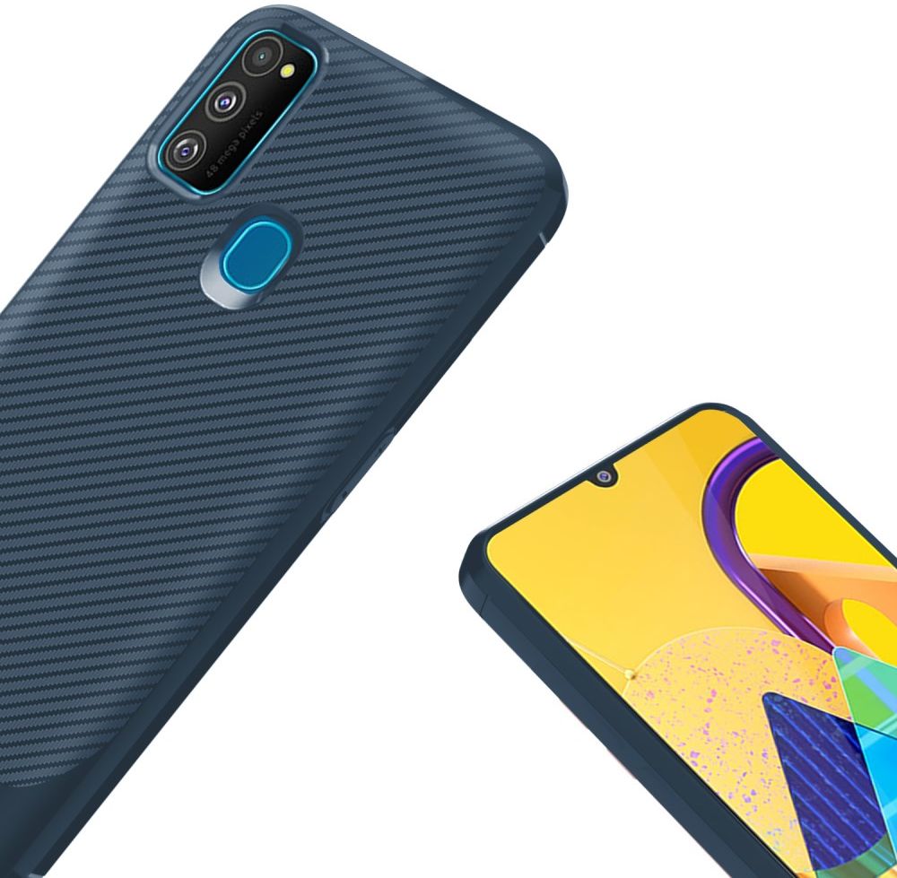 Samsung Galaxy M21 Hoesje TPU Carbon Design Anti-Slip Blauw afbeelding 11