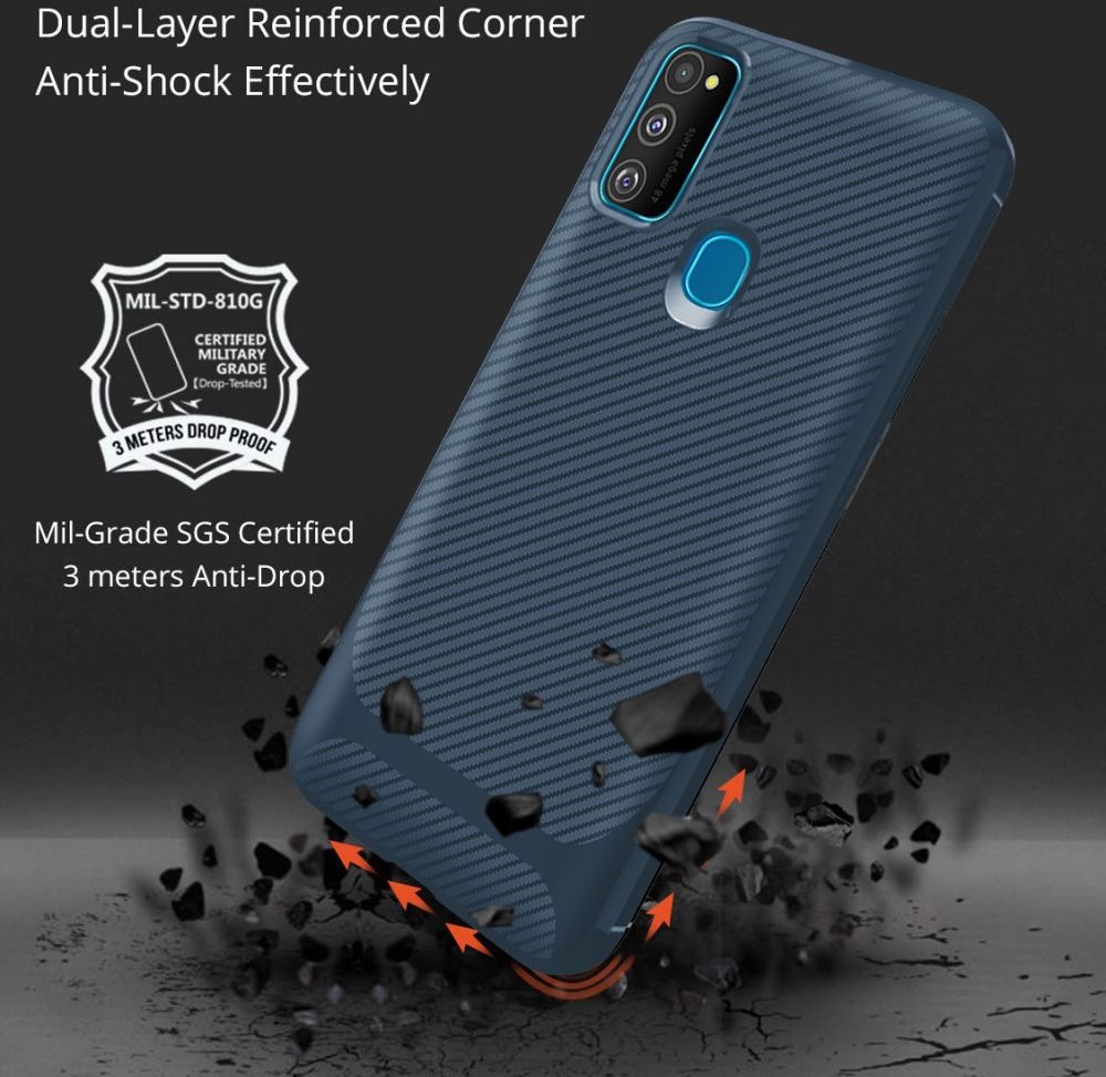 Samsung Galaxy M21 Hoesje TPU Carbon Design Anti-Slip Blauw afbeelding 12