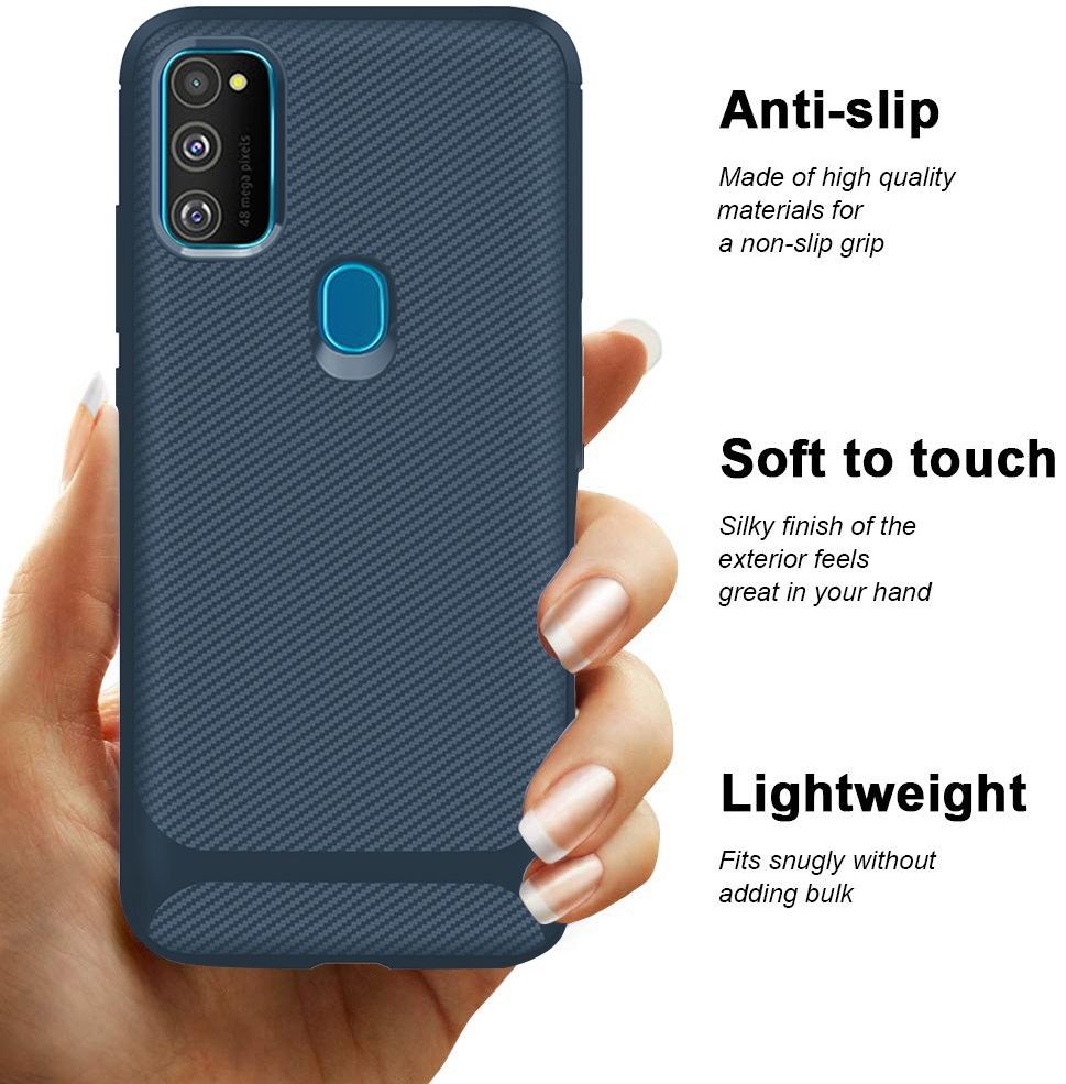 Samsung Galaxy M21 Hoesje TPU Carbon Design Anti-Slip Blauw afbeelding 14