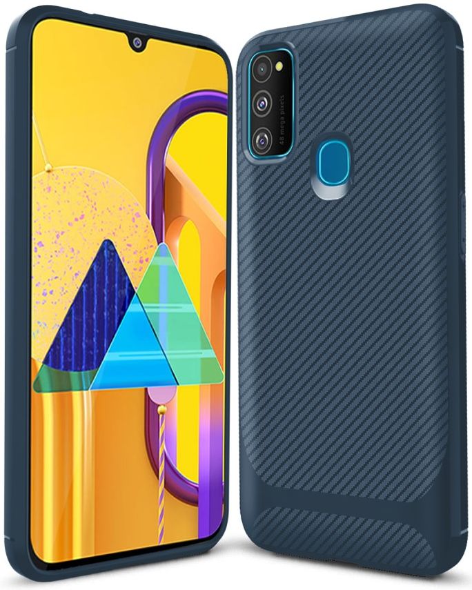 Samsung Galaxy M21 Hoesje TPU Carbon Design Anti-Slip Blauw afbeelding 1