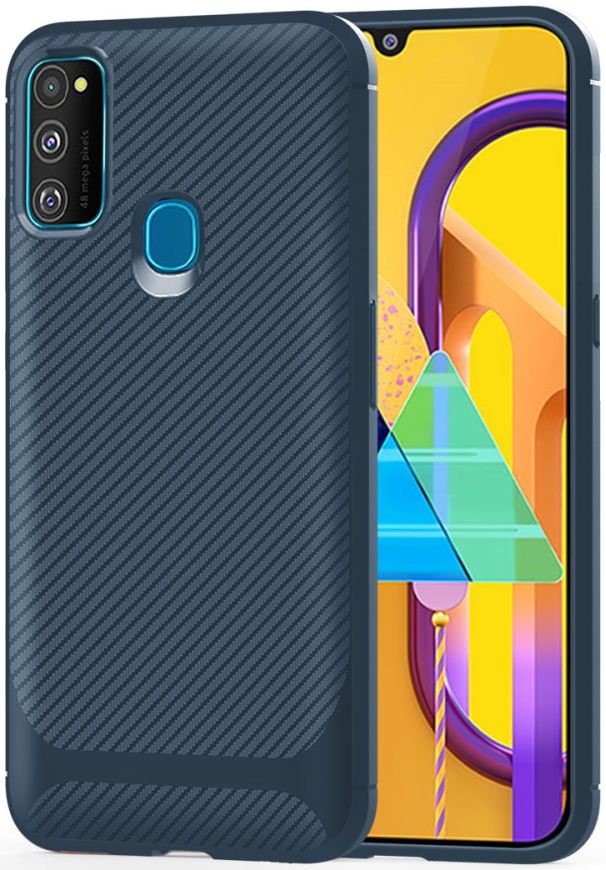 Samsung Galaxy M21 Hoesje TPU Carbon Design Anti-Slip Blauw afbeelding 3