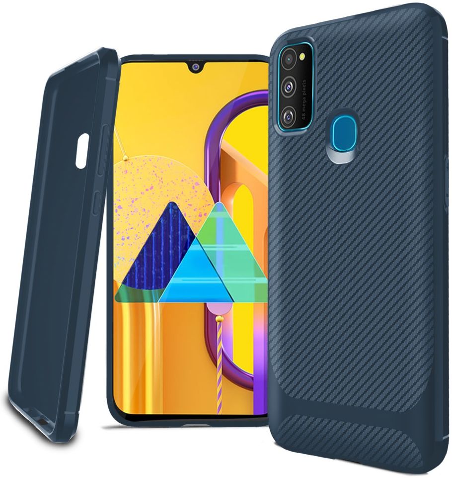 Samsung Galaxy M21 Hoesje TPU Carbon Design Anti-Slip Blauw afbeelding 4