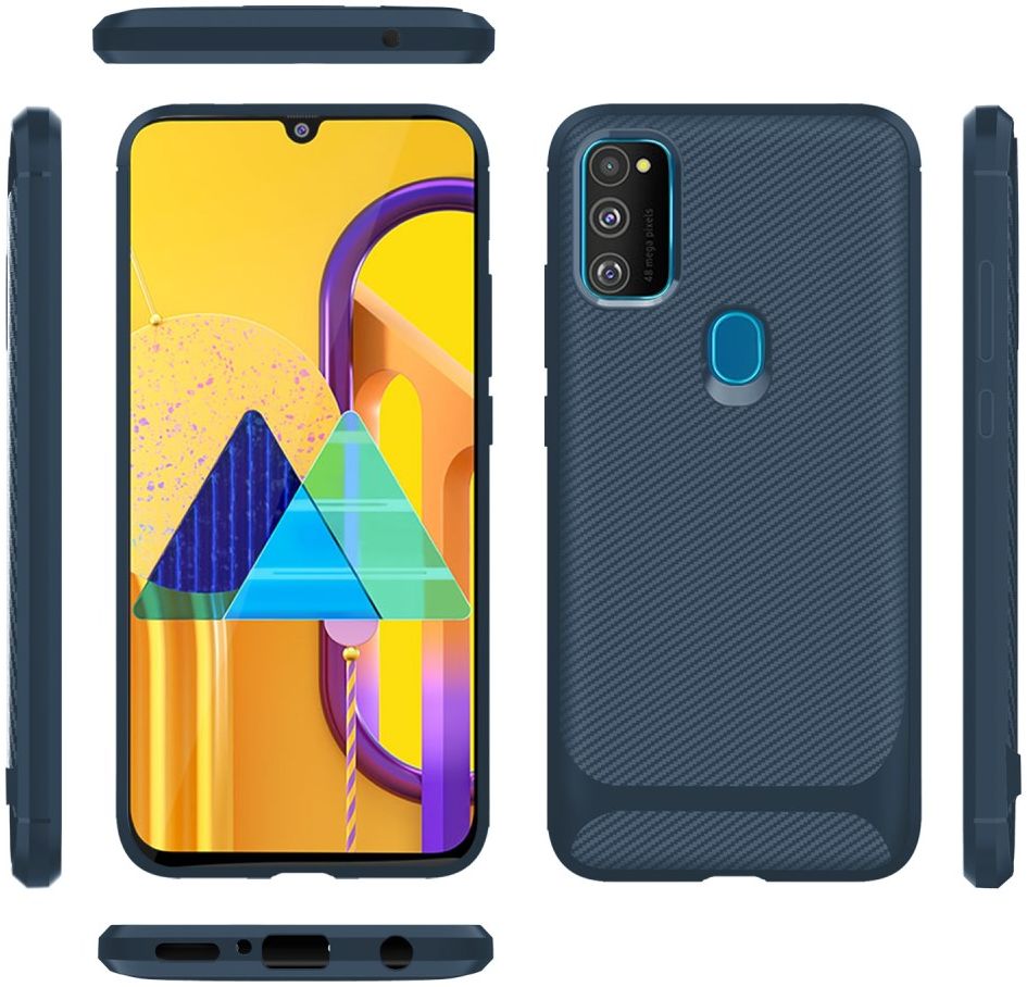 Samsung Galaxy M21 Hoesje TPU Carbon Design Anti-Slip Blauw afbeelding 5