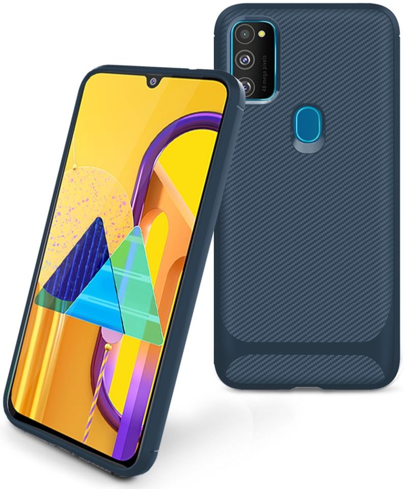 Samsung Galaxy M21 Hoesje TPU Carbon Design Anti-Slip Blauw afbeelding 7
