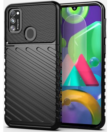 Samsung Galaxy M21 Twill Thunder Texture Back Cover Zwart Hoesjes