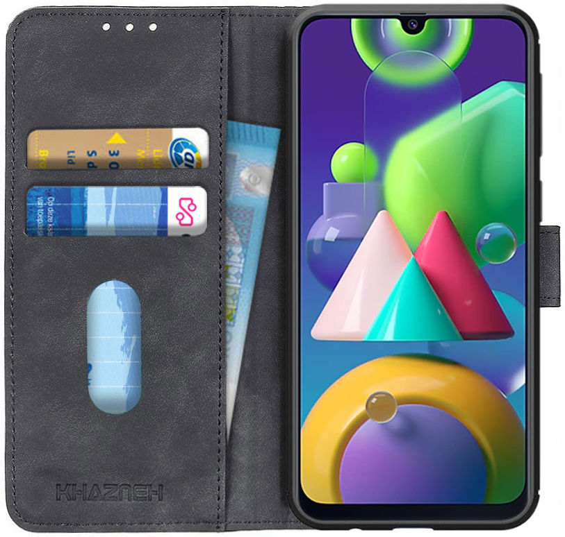 Samsung Galaxy M21 Book Case Hoesje Vintage Portemonnee Zwart afbeelding 1