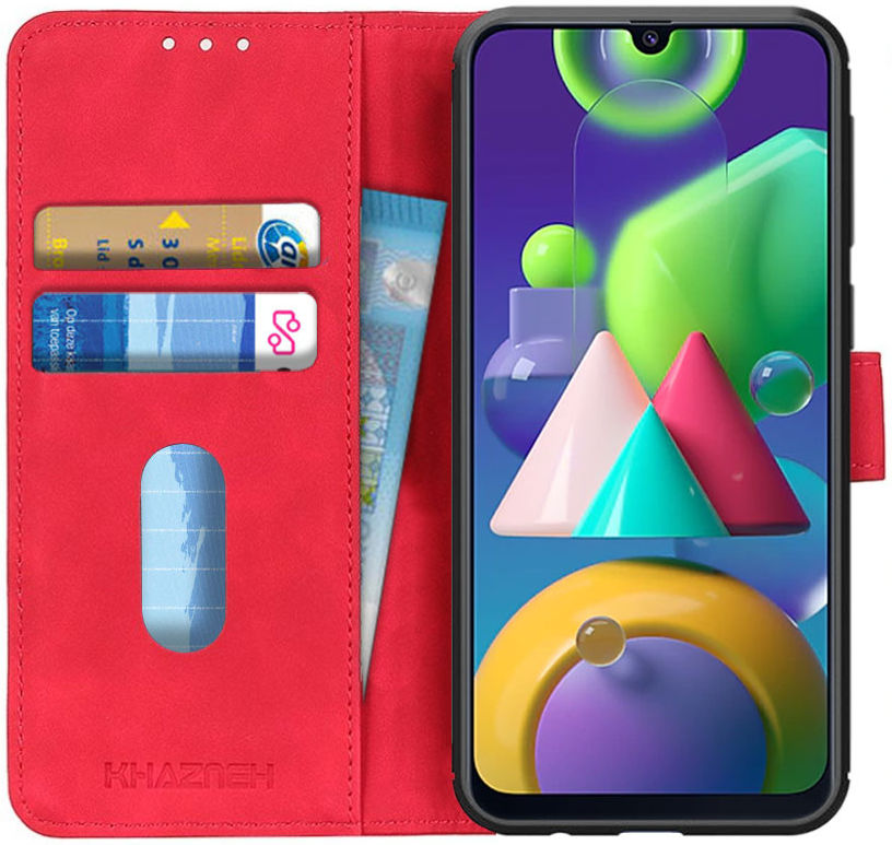 KHAZNEH Samsung Galaxy M21 Hoesje Retro Wallet Book Case Rood afbeelding 1