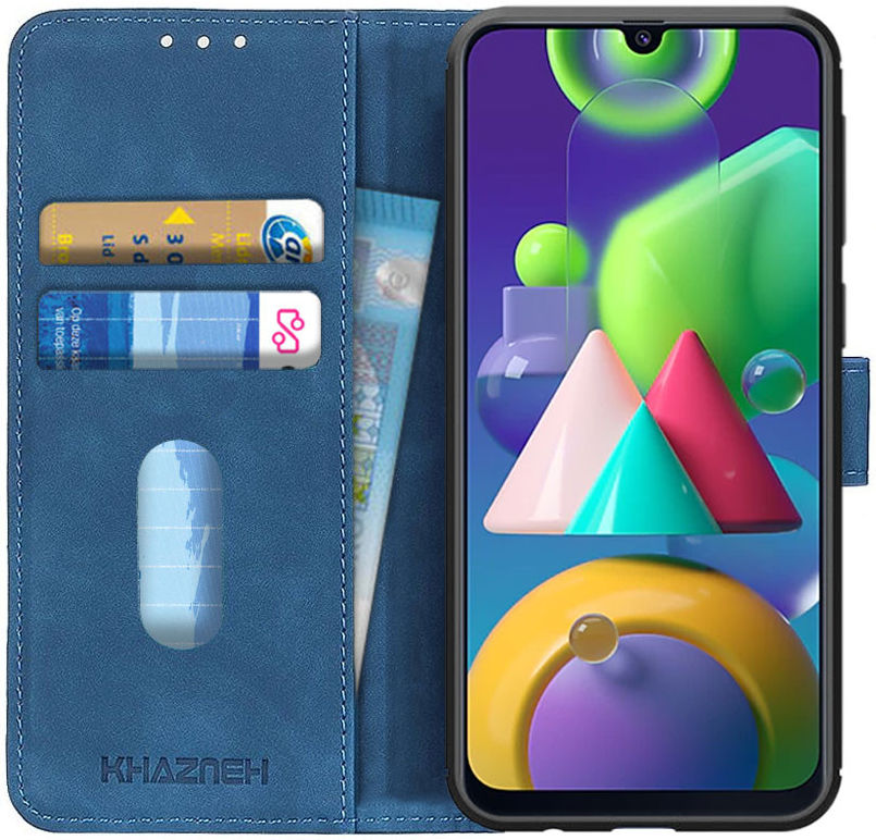 Samsung Galaxy M21 Book Case Hoesje Vintage Portemonnee Blauw afbeelding 1