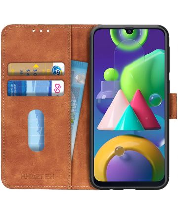 KHAZNEH Samsung Galaxy M21 Hoesje Retro Wallet Book Case Bruin Hoesjes