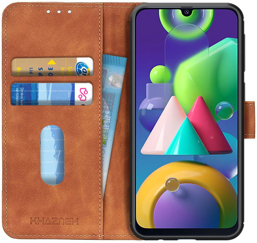 KHAZNEH Samsung Galaxy M21 Hoesje Retro Wallet Book Case Bruin afbeelding 1