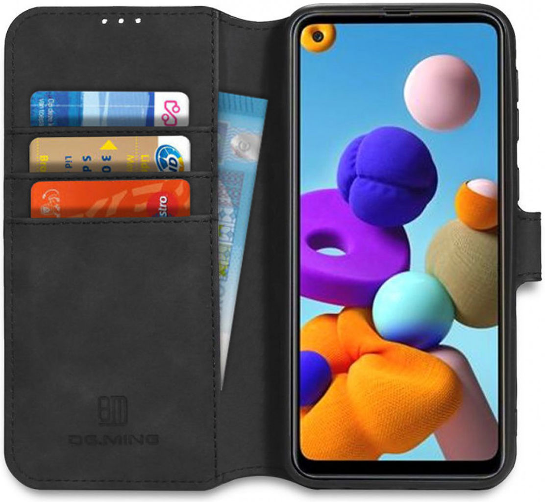 DG Ming Retro Portemonnee Samsung Galaxy A21s Hoesje Zwart afbeelding 1