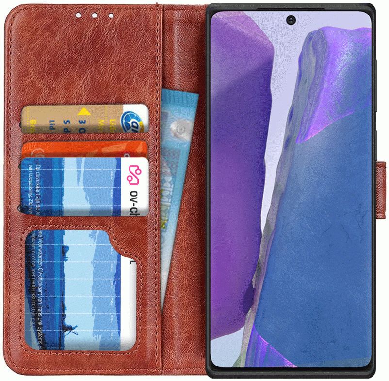 Samsung Galaxy Note 20 Hoesje Portemonnee Book Cover Bruin afbeelding 1