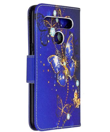 LG K61 Hoesje Portemonnee Print Hoesje Donker Blauw Met Vlinders Hoesjes