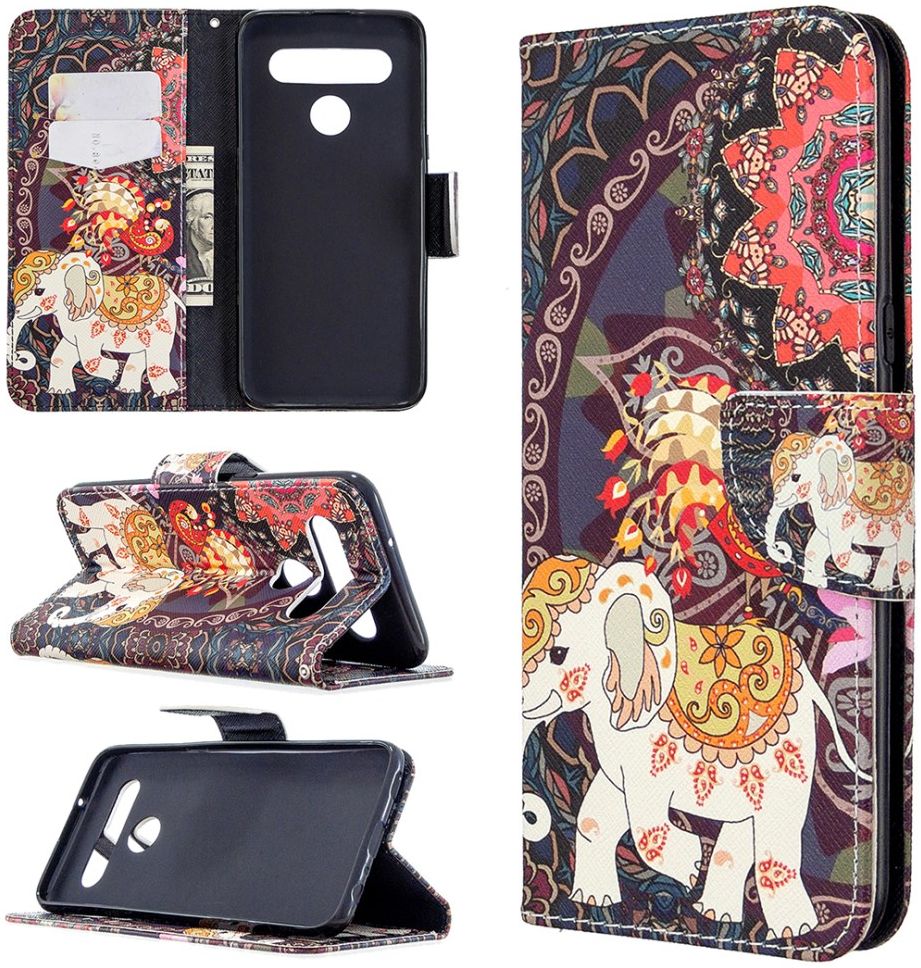 LG K61 Hoesje Portemonnee Print Hoesje Zwart Met Olifant afbeelding 6