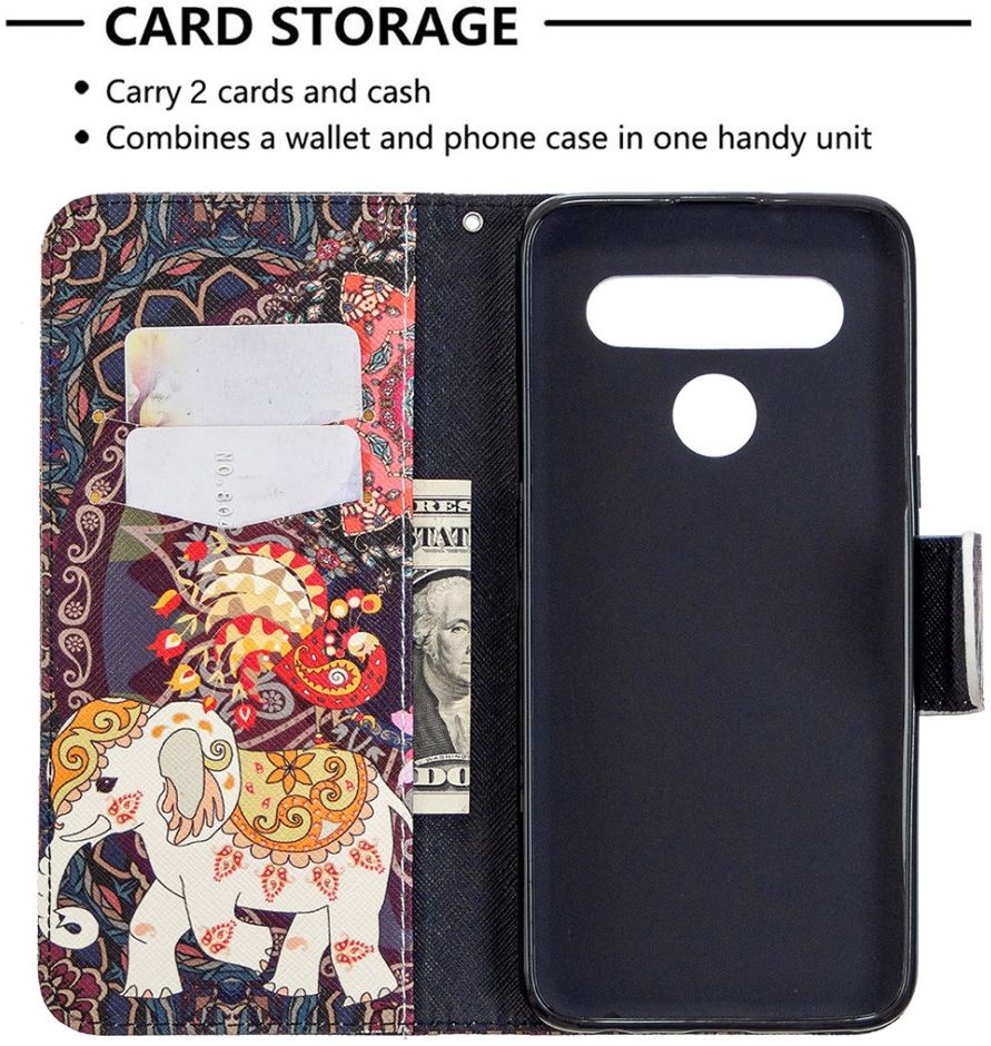 LG K61 Hoesje Portemonnee Print Hoesje Zwart Met Olifant afbeelding 4