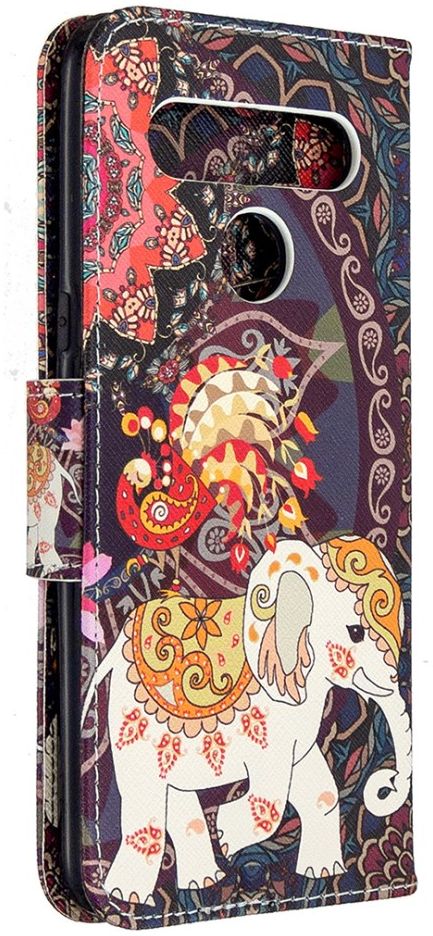 LG K61 Hoesje Portemonnee Print Hoesje Zwart Met Olifant afbeelding 1