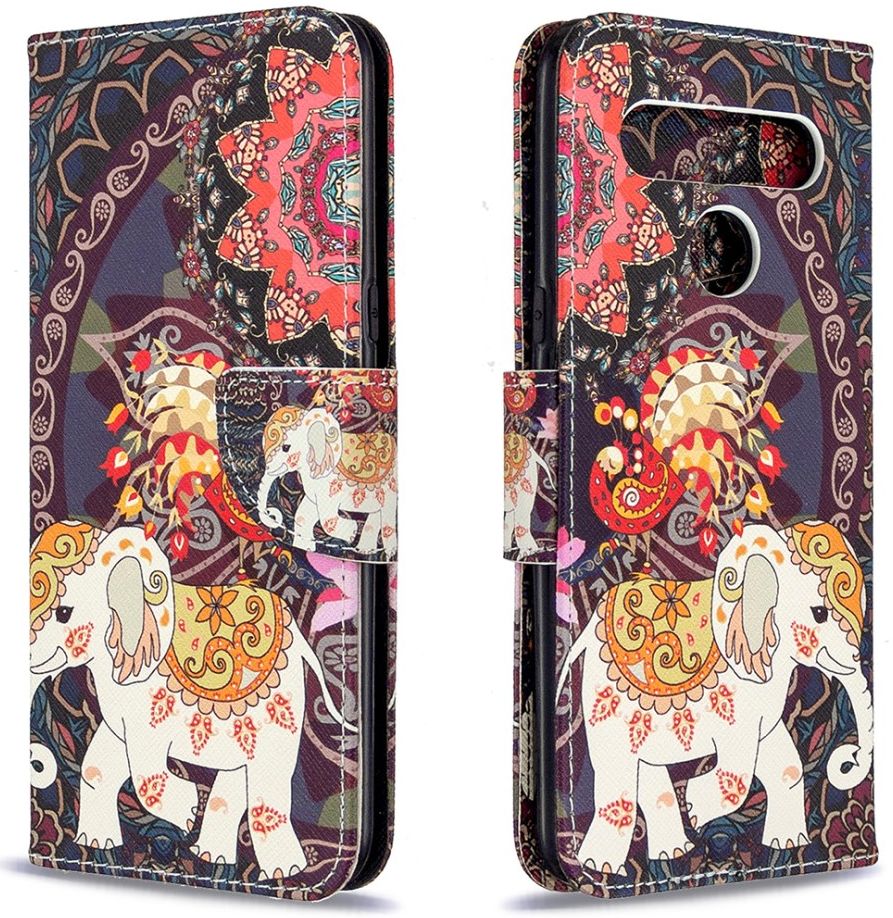 LG K61 Hoesje Portemonnee Print Hoesje Zwart Met Olifant afbeelding 3