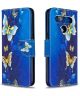LG K61 Hoesje Portemonnee Print Hoesje Donker Blauw Met Gouden Vlinder