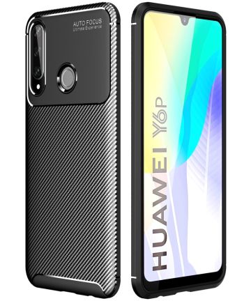 Huawei Y6p Hoesje Geborsteld Carbon Zwart Hoesjes
