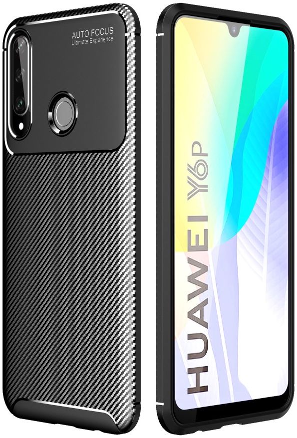 Huawei Y6p Hoesje Geborsteld Carbon Zwart afbeelding 1