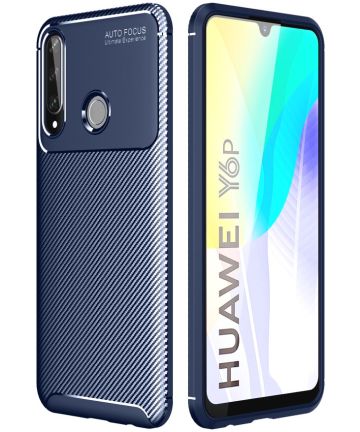 Huawei Y6p Hoesje Geborsteld Carbon Blauw Hoesjes