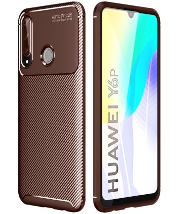 Huawei Y6p Hoesje Geborsteld Carbon Bruin Hoesjes