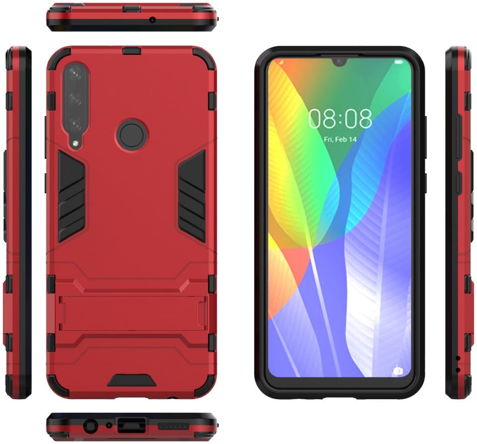 Huawei Y6p Hybride Hoesje met Kickstand Rood afbeelding 3