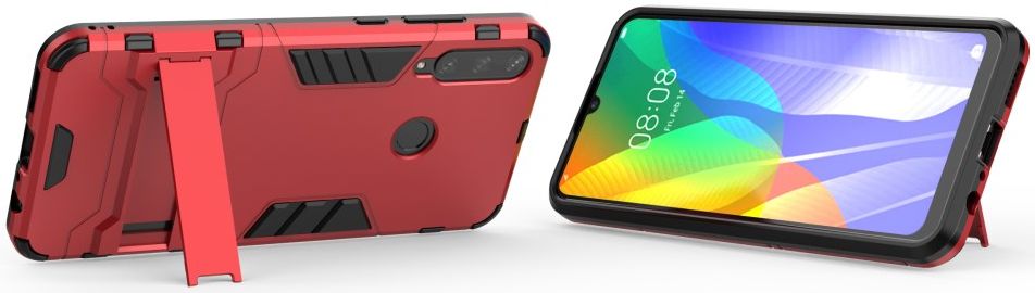 Huawei Y6p Hybride Hoesje met Kickstand Rood afbeelding 4