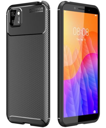 Huawei Y5p Hoesje Geborsteld Carbon Flexibele Back Cover Zwart Hoesjes