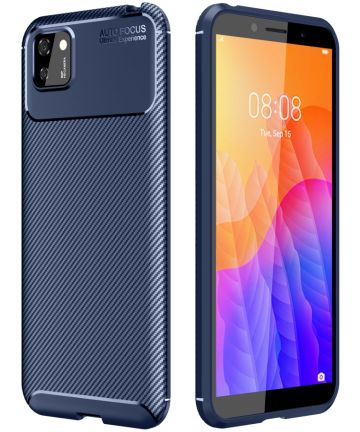 Huawei Y5p Hoesje Geborsteld Carbon Flexibele Back Cover Blauw Hoesjes