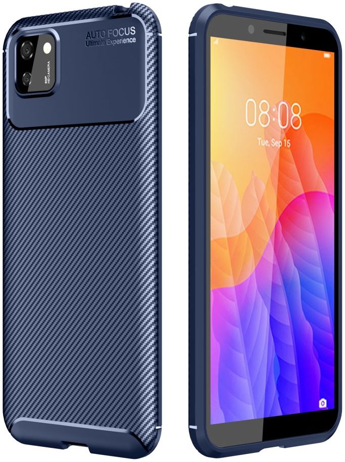 Huawei Y5p Hoesje Geborsteld Carbon Flexibele Back Cover Blauw afbeelding 1